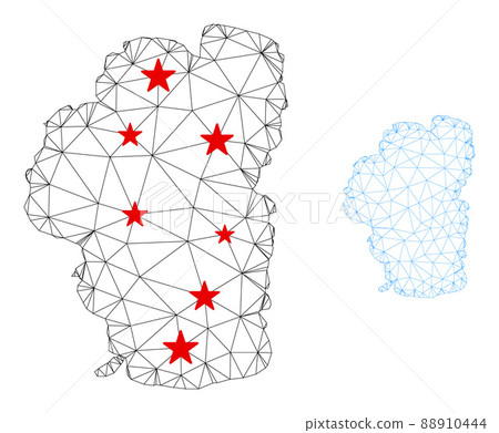 Polygonal Carcass Mesh Vector Tahoe Lake Map with Stars Polygonal Carcass Mesh Vector Tahoe Lake Map with Stars 88910444