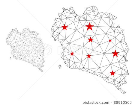 Polygonal Carcass Mesh Vector Koh Phangan Thai Island Map with Stars 88910503
