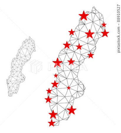 Polygonal Wire Frame Mesh Vector Sweden Map with Stars 88910527