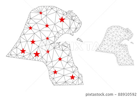 Polygonal Carcass Mesh Vector Kuwait Map with Stars Polygonal Carcass Mesh Vector Kuwait Map with Stars 88910592