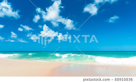 Beautiful tropical beach with blue sky and white clouds abstract texture background. Copy space of summer vacation and holiday business travel concept. Beautiful tropical beach with blue sky and white clouds abstract texture background. Copy space of summer vacation and holiday business travel concept. 88910836