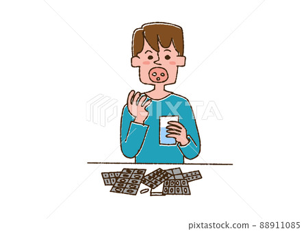 一個吃很多藥的人,一個滑稽的手寫人,一個矢量,一個線條畫和一個顏色 一個吃很多藥的人,一個滑稽的手寫人,一個矢量,一個線條畫和一個顏色 88911085