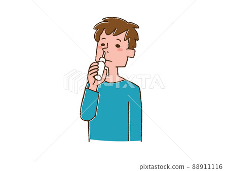 Men using nasal drops, comical handwritten person vector, color on line drawing 88911116