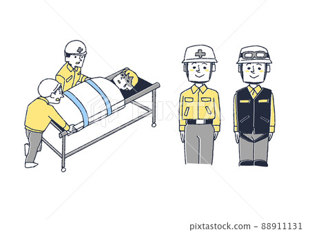 A set of people involved in emergency medical care, a comical handwritten person, a vector, a line drawing and a color 88911131