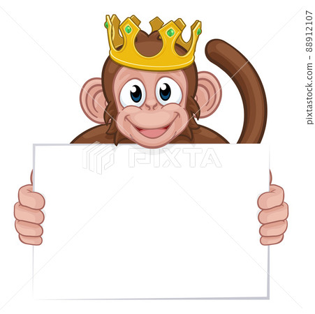Monkey King Crown Cartoon Animal Holding Sign 88912107