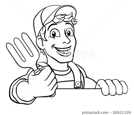Gardener Garden Fork Tool Handyman Cartoon Man Gardener Garden Fork Tool Handyman Cartoon Man 88912109