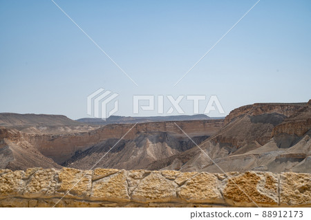 Scenic view on Ein Avdat National Park. The park and canyon located in desert of the Negev Scenic view on Ein Avdat National Park. The park and canyon located in desert of the Negev 88912173