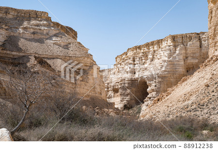 Trail head of the Canyon of Ein Avdat National Park, oasis in the Negev Desert, Southern Israel, Text is Trail head of the Canyon of Ein Avdat National Park, oasis in the Negev Desert, Southern Israel, Text is 88912238