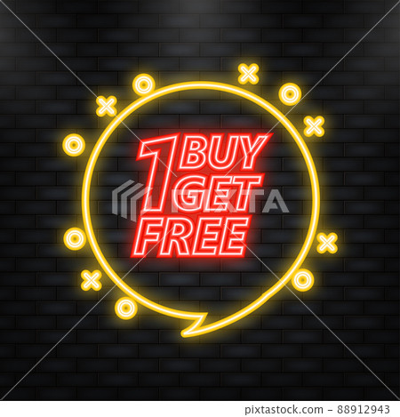 Neon Icon. Buy 1 Get 1 Free, sale tag, banner design template, app icon, vector illustration Neon Icon. Buy 1 Get 1 Free, sale tag, banner design template, app icon, vector illustration 88912943