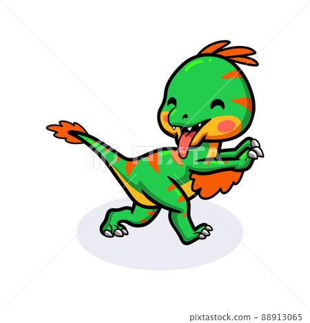 Cute little oviraptor dinosaur cartoon walking Cute little oviraptor dinosaur cartoon walking 88913065