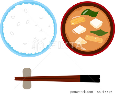 白米飯和味噌湯的鳥瞰圖 88913346