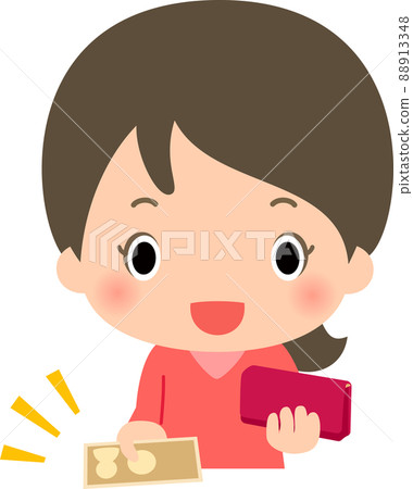 有錢包的婦女提出鈔票，付款 88913348