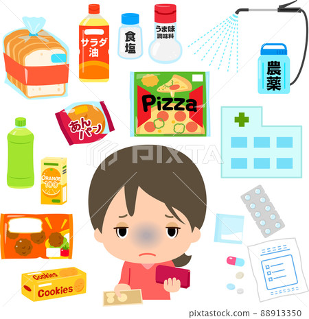 Women paying for unhealthy food and medical expenses 88913350