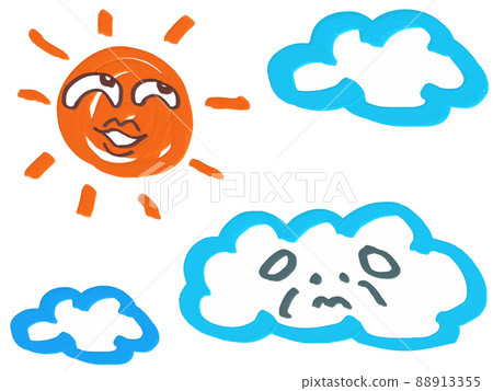 太陽和雲彩的插圖集，表情滑稽，油畫質感 88913355