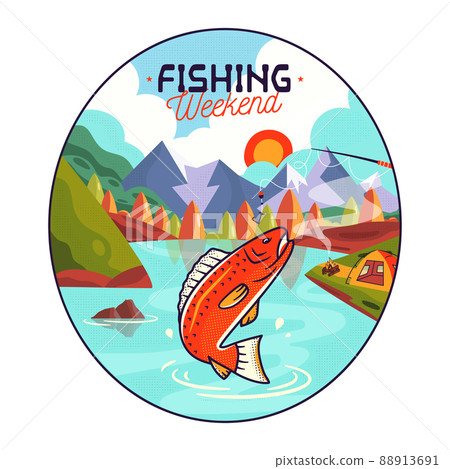 Icon of fish in lake in mountains 88913691