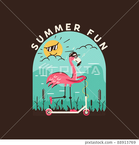 Vector design of cool flamingo on electric scooter Vector design of cool flamingo on electric scooter 88913769