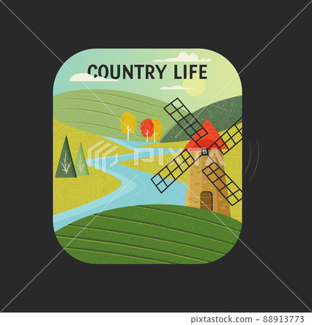 Picture of windmill in field in village Picture of windmill in field in village 88913773