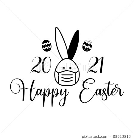 Vector greeting card with Easter bunny picture in mask and 2021 inscription Vector greeting card with Easter bunny picture in mask and 2021 inscription 88913813