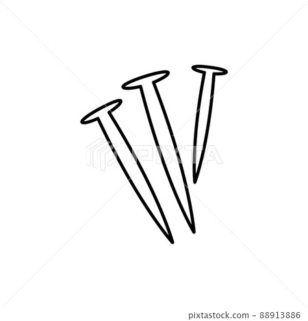 Closeup vector three big dirty rustic thorn. Monoline hand drawn icon religious holy passion pain blood object logo design in biblic art doodle line style 88913886