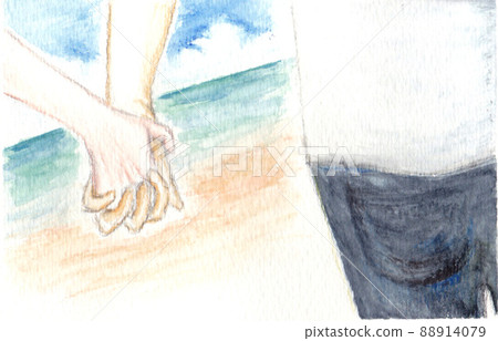 男人和女人在海中牽手 88914079