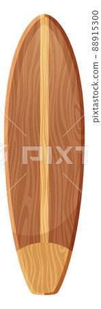 Wooden longboard. Cartoon surfing board. Water sport symbol 88915300
