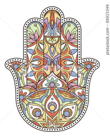 Magic hand talisman. Traditional thailand patterned shape Magic hand talisman. Traditional thailand patterned shape 88915349