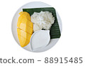 Sweet mango with sticky rice bright color and good taste in the plate on isolated background 88915485