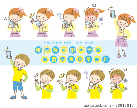 Facial expression set for children who operate smartphones Facial expression set for children who operate smartphones 88915815