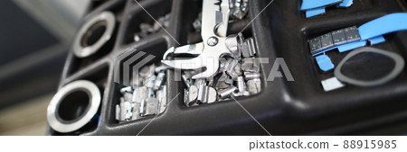 Box car set for balancing car wheels closeup 88915985