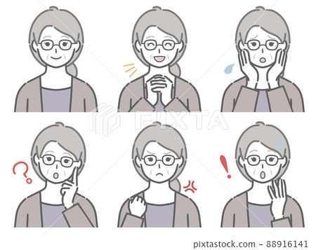 老年婦女的各種面部表情 老年婦女的各種面部表情 88916141