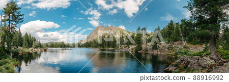 Majestic mountain lake. scenery of high mountain with lake and high peak Majestic mountain lake. scenery of high mountain with lake and high peak 88916992