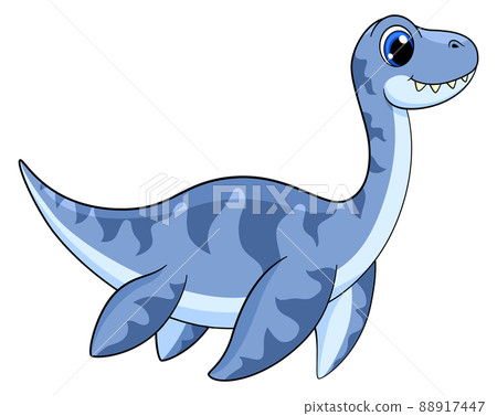 Sea prehistoric animal. Cartoon blue dinosaur swimming Sea prehistoric animal. Cartoon blue dinosaur swimming 88917447