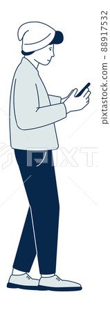 Man in warm clothes with smartphone. Guy using gadget outside 88917532