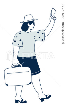 Female traveler with bag and tickets. Tourist woman character Female traveler with bag and tickets. Tourist woman character 88917548