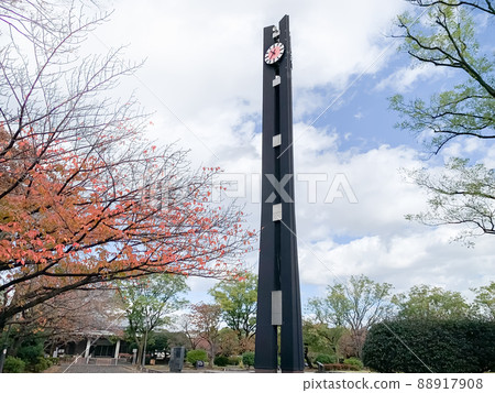 Clock Tower Commemorating the Three Rights of Tokyo in the front yard of the Diet and autumn leaves 88917908