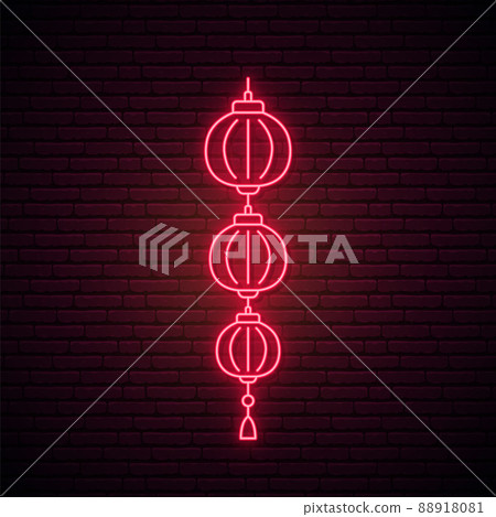 Neon Chinese lantern sign. 88918081