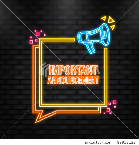 Neon Icon. Megaphone with important announcement poster in flat style. Vector illustration Neon Icon. Megaphone with important announcement poster in flat style. Vector illustration 88918122