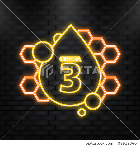 Neon Icon. Shiny fish oil nutrition, omega 3, for good health isolated on transparent background. Vector illustration Neon Icon. Shiny fish oil nutrition, omega 3, for good health isolated on transparent background. Vector illustration 88918360