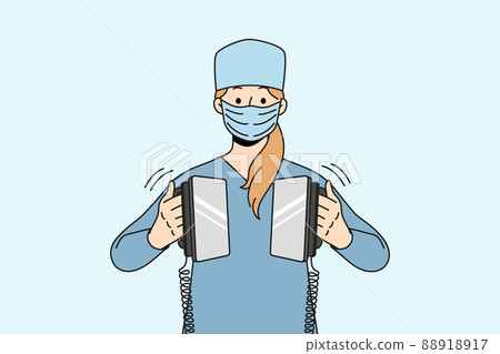 Nurse hold defibrillator resuscitating in hospital  88918917