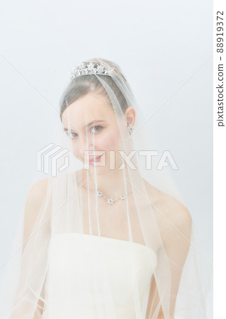 Veiled bridal beauty shot foreign woman 88919372