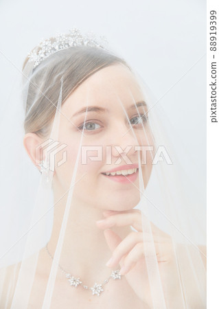 Veiled bridal beauty shot foreign woman 88919399
