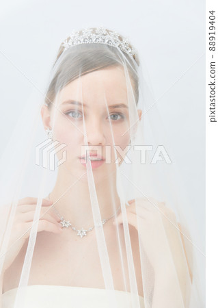 Veiled bridal beauty shot foreign woman 88919404
