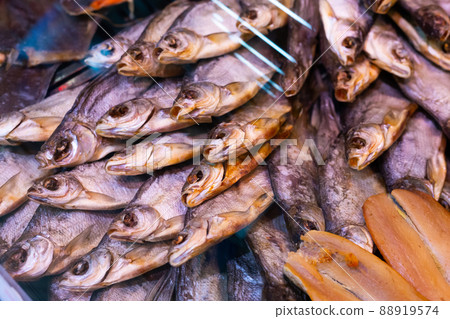 dried fish chekhon on the counter of the store 88919574