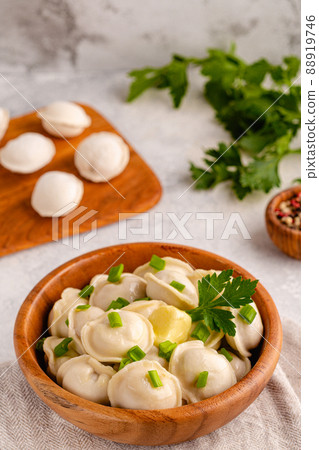 Homemade meat dumplings - russian pelmeni. 88919746