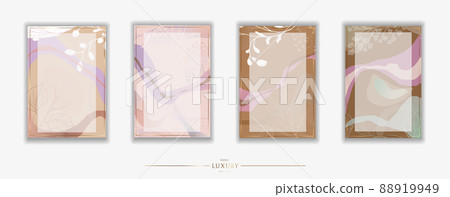 Gold frame abstract. Set of gilded lines and spots. Beige watercolor stains. Modern minimalist design. Vector illustration. Gold frame abstract. Set of gilded lines and spots. Beige watercolor stains. Modern minimalist design. Vector illustration. 88919949