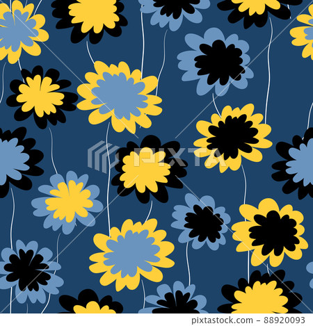 Seamless floral pattern based on traditional folk art ornaments. Colorful flowers on color background. Scandinavian style. Sweden nordic style. Vector illustration. Simple minimalistic pattern 88920093