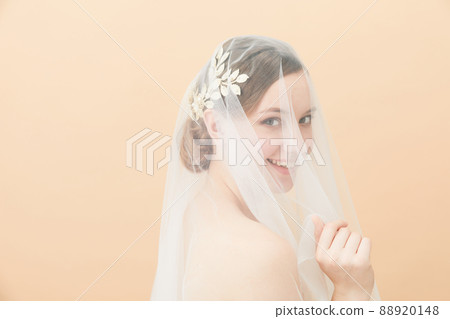 Veiled bridal beauty shot foreign woman 88920148