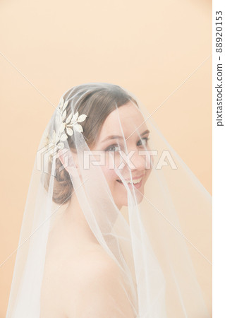 Veiled bridal beauty shot foreign woman 88920153
