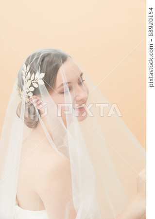Veiled bridal beauty shot foreign woman 88920154