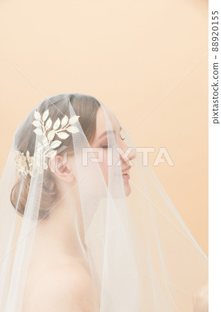 Veiled bridal beauty shot foreign woman 88920155